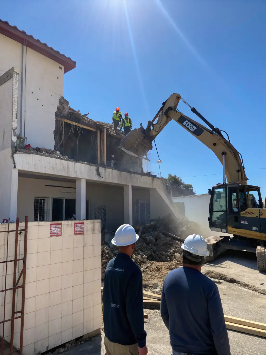 A photo of San Diego Junk Removal team demolishing a small structure, showcasing their expertise in demolition services and safety protocols.